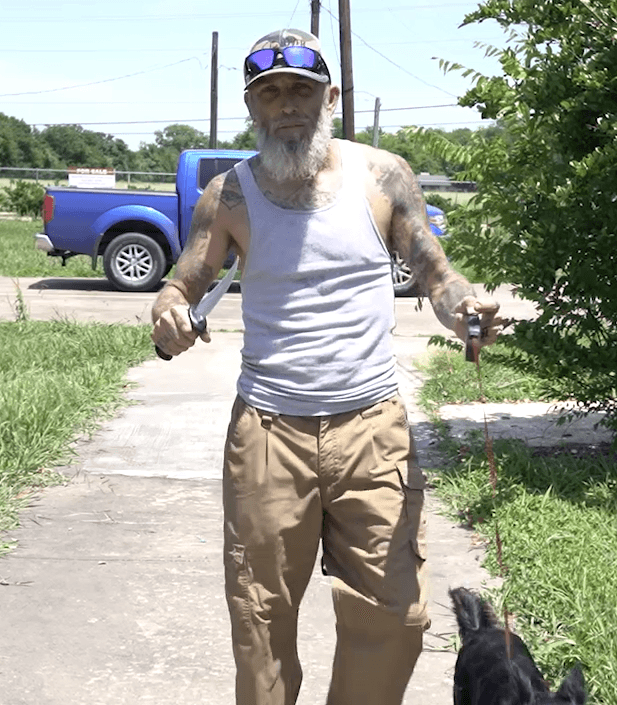 Simulator scenario: armed subject approaching on a residential sidewalk